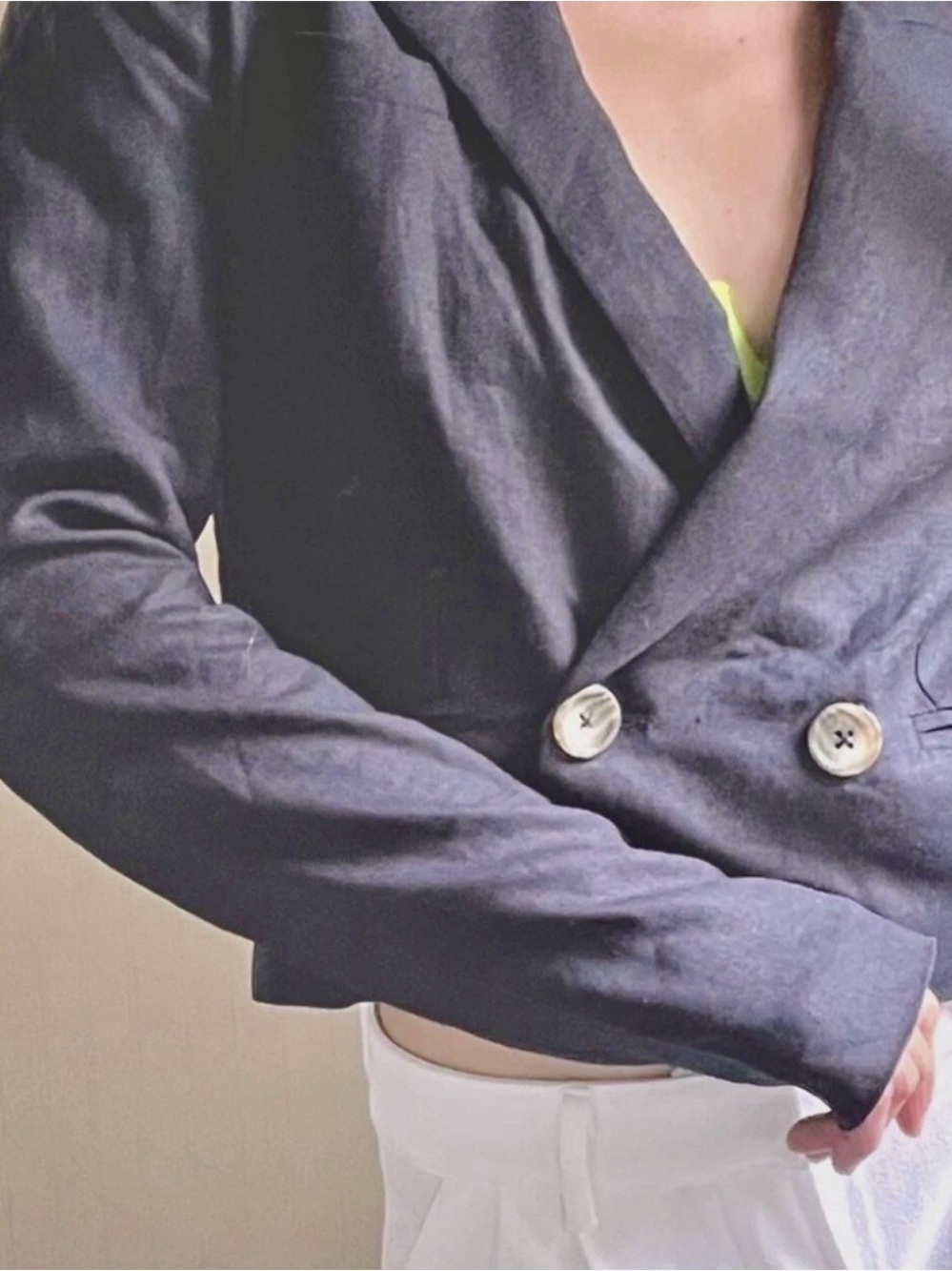 NWT$310 Jason Wu linen crop double breasted jacket, Blazer XS, 18” Pit To pit